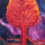 Arbre rouge dans paysage (20F 60cm x 73cm, Huile sur toile)